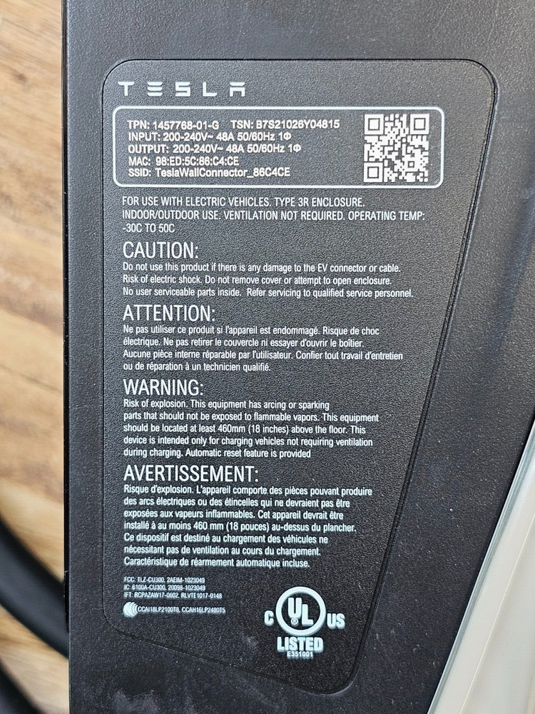 Tesla Wall Connector 86C4CE 18 Ft 48A