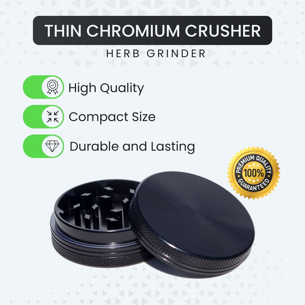 Small Thin Herb Chrome Crusher Grinder 2 Inch black Color