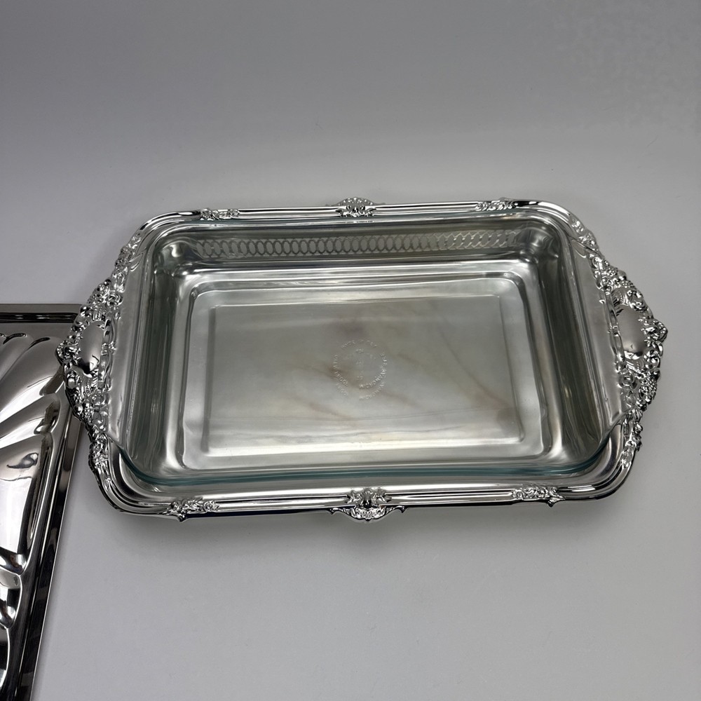 Silver Played Rectangular Chafing Serving Dish with Glass Dish & Lid 17" X 10"