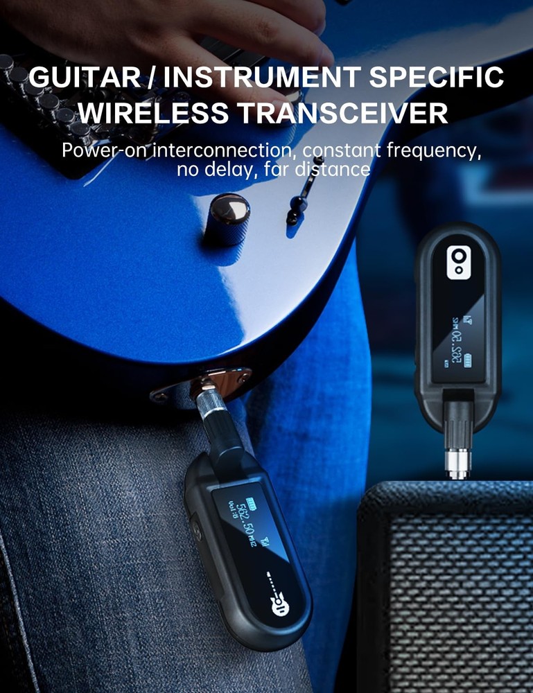 Wireless Guitar System UHF Wireless Guitar Transmitter Receiver Rechargeable ...