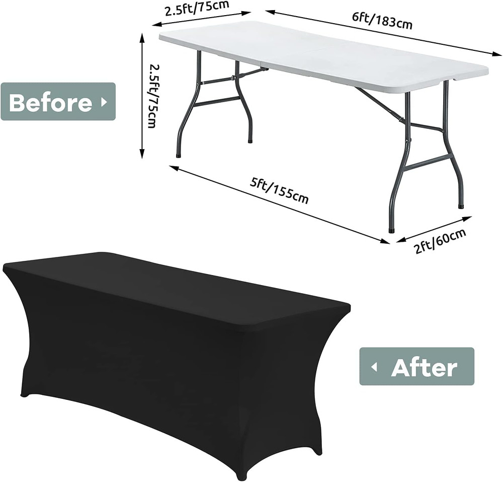 6FT Waterproof Stretch Spandex Table Cover for Rectangular Tables - Elastic Fitt