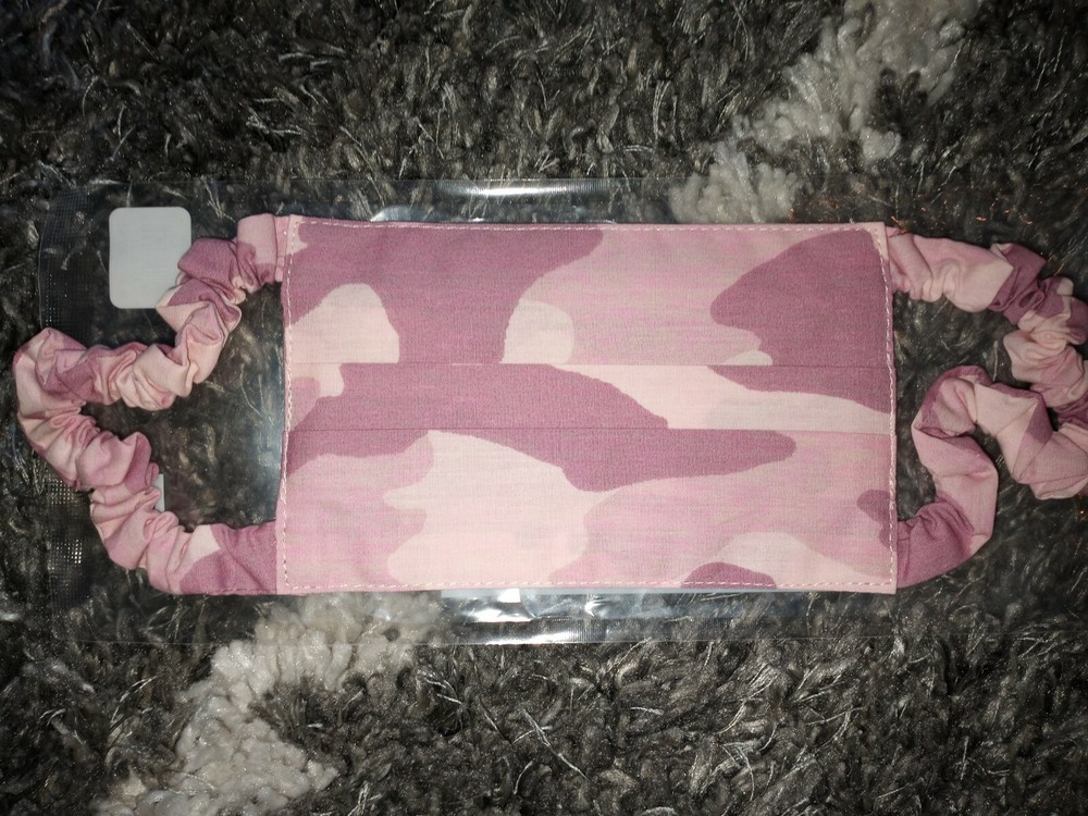 Justice reusable scrunchie Face MAsk pink camo new