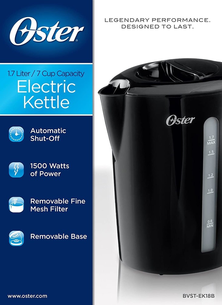 Oster BVST-EK18B Electric Kettle, 1.7-Liter, Black (Used)