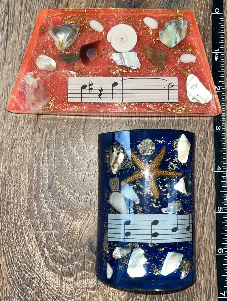 Paperweights Epoxy Seashells Musical Notes 2.5”-3.5” Cork Back