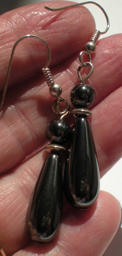Hematite Bead Earrings - Sterling Silver e114