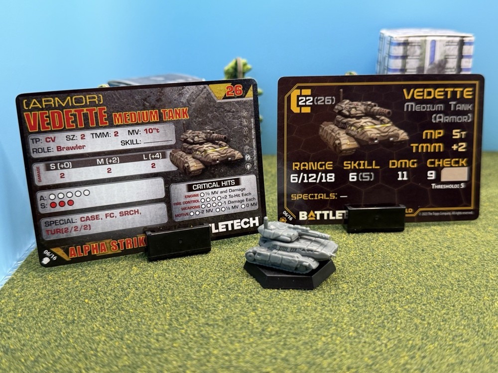 Battletech Vedette Medium Tank And ARMOR Variant With Alpha Strike & Crew Cards