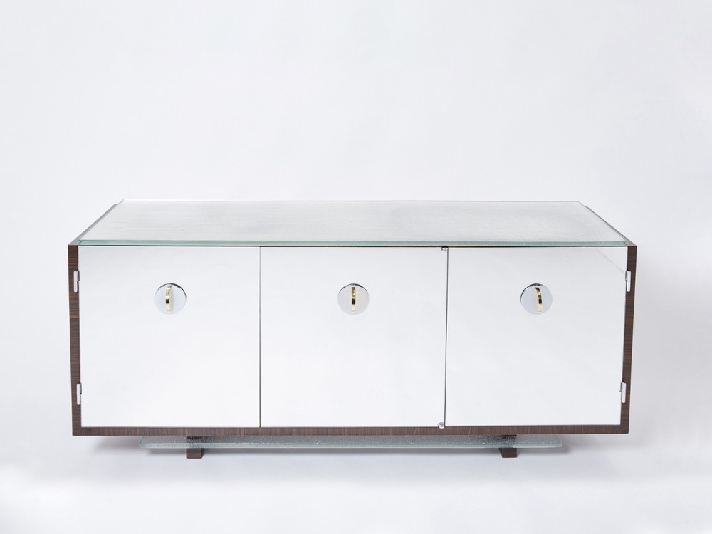 Adnet style mirrored macassar sycamore sideboard Alberto Pinto 1990