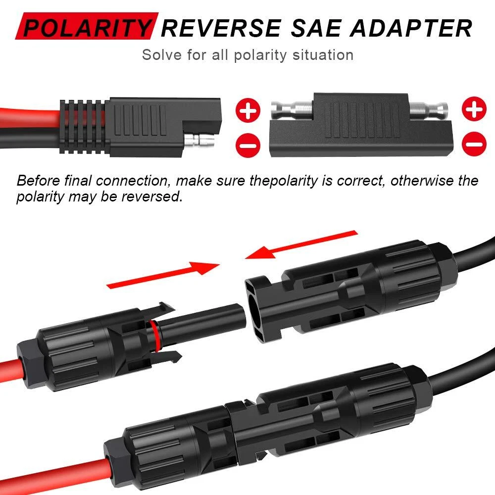 2x Solar Panel Extension Cable 2FT 10AWG SAE to SAE Polarity Reverse Adapter HOT