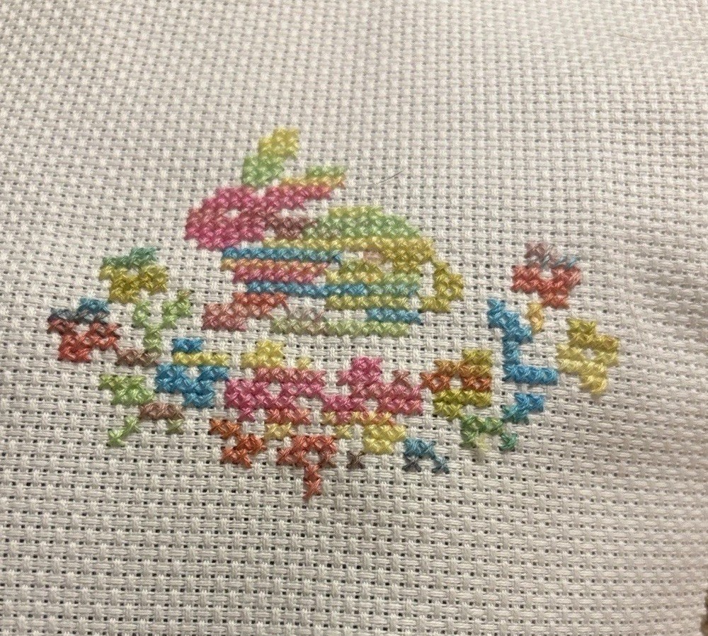 Completed cross. stitch Bunny with varigated floss