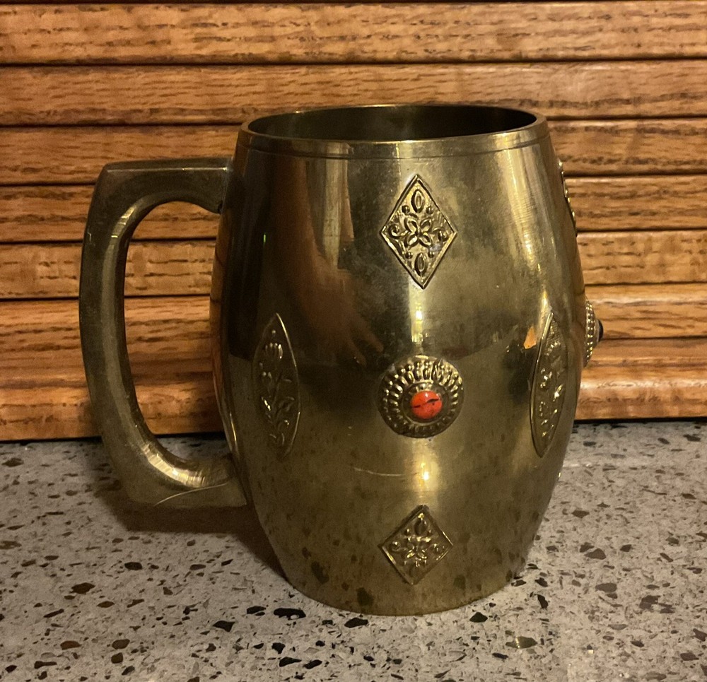 Brass Tankard Mug Stein with Cabochons