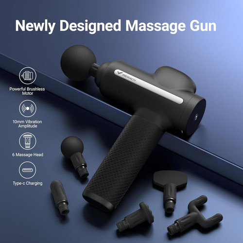 MERACH Massage Gun Deep Tissues, Percussion Massager Tools with 6 Black