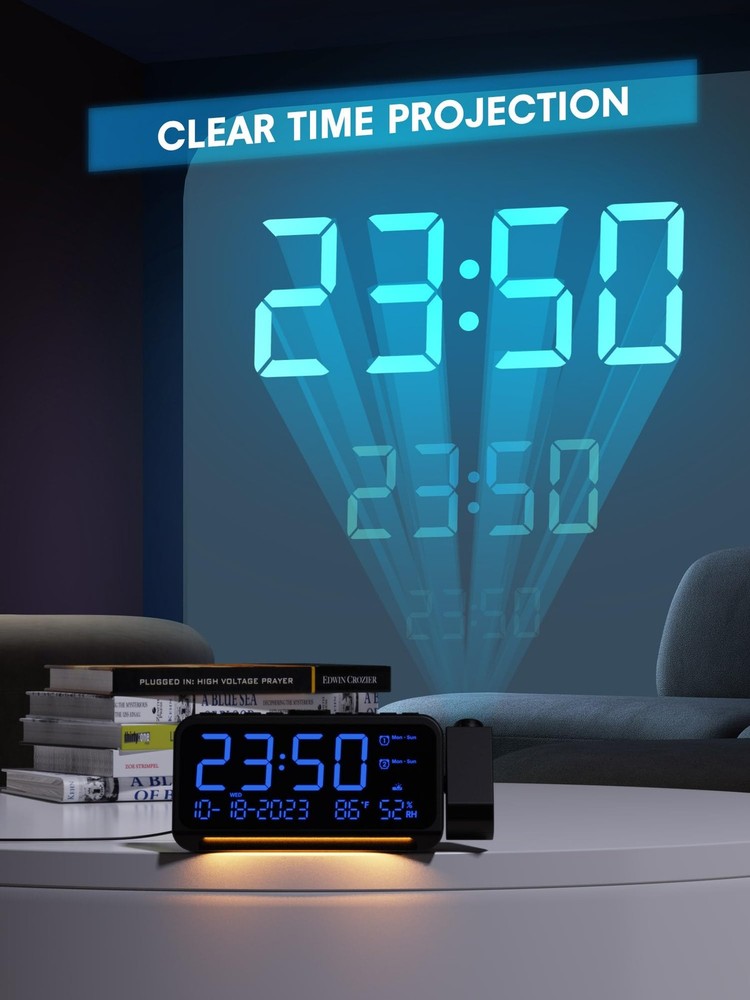 Projection Alarm Clock for Bedroom Ceiling, Digital Clock Projector with Week...