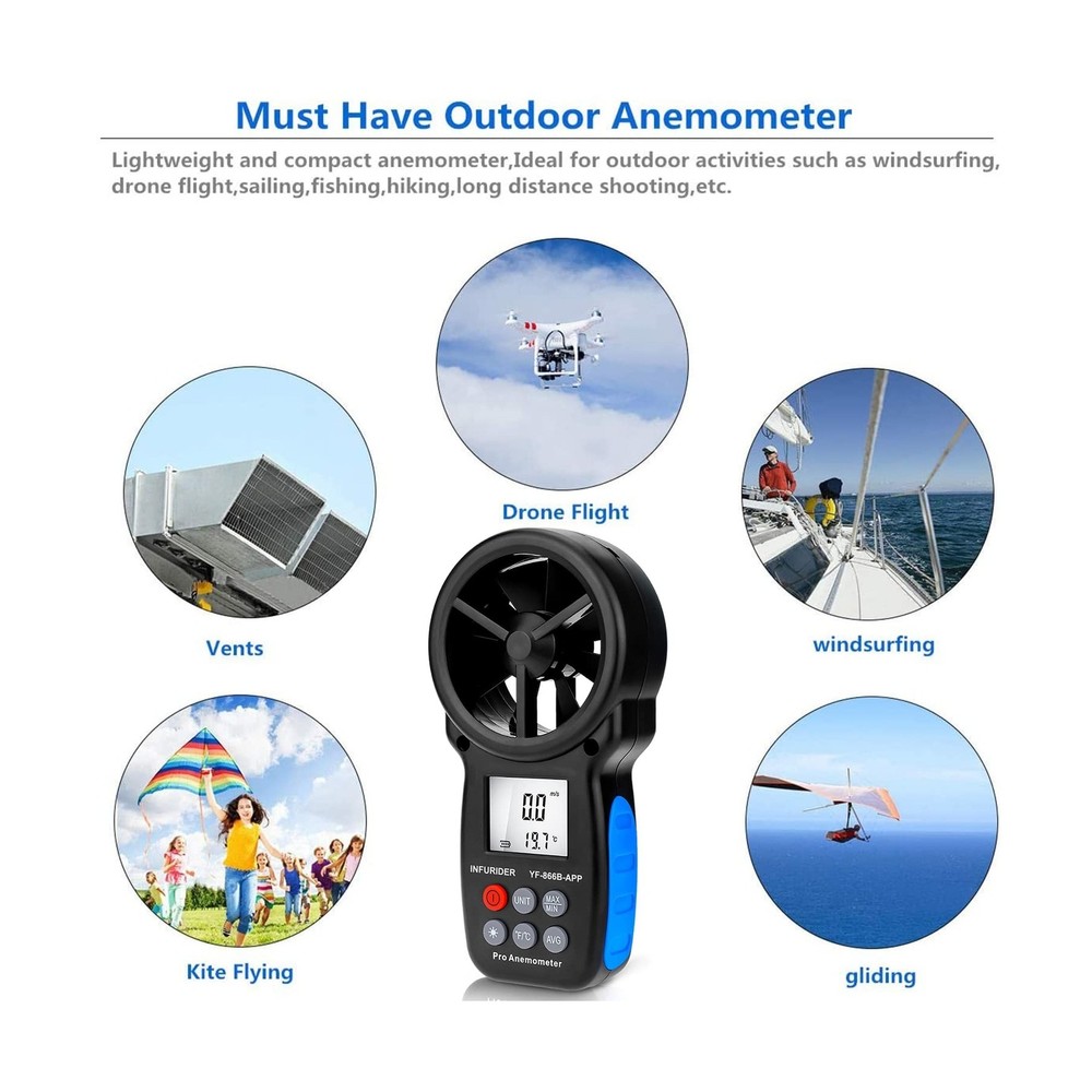 Digital Wireless Anemometer with APP via Bluetooth, Handheld Wind Speed Meter...