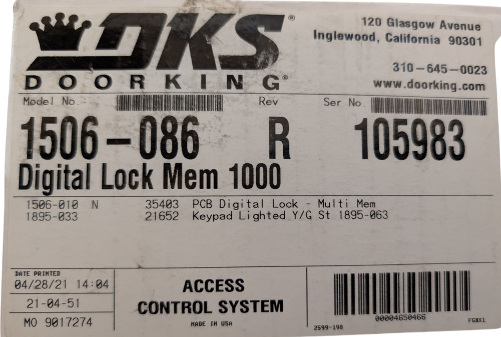 DKS Doorking 1506-086 Access Control System - includes digital, lighted keypad
