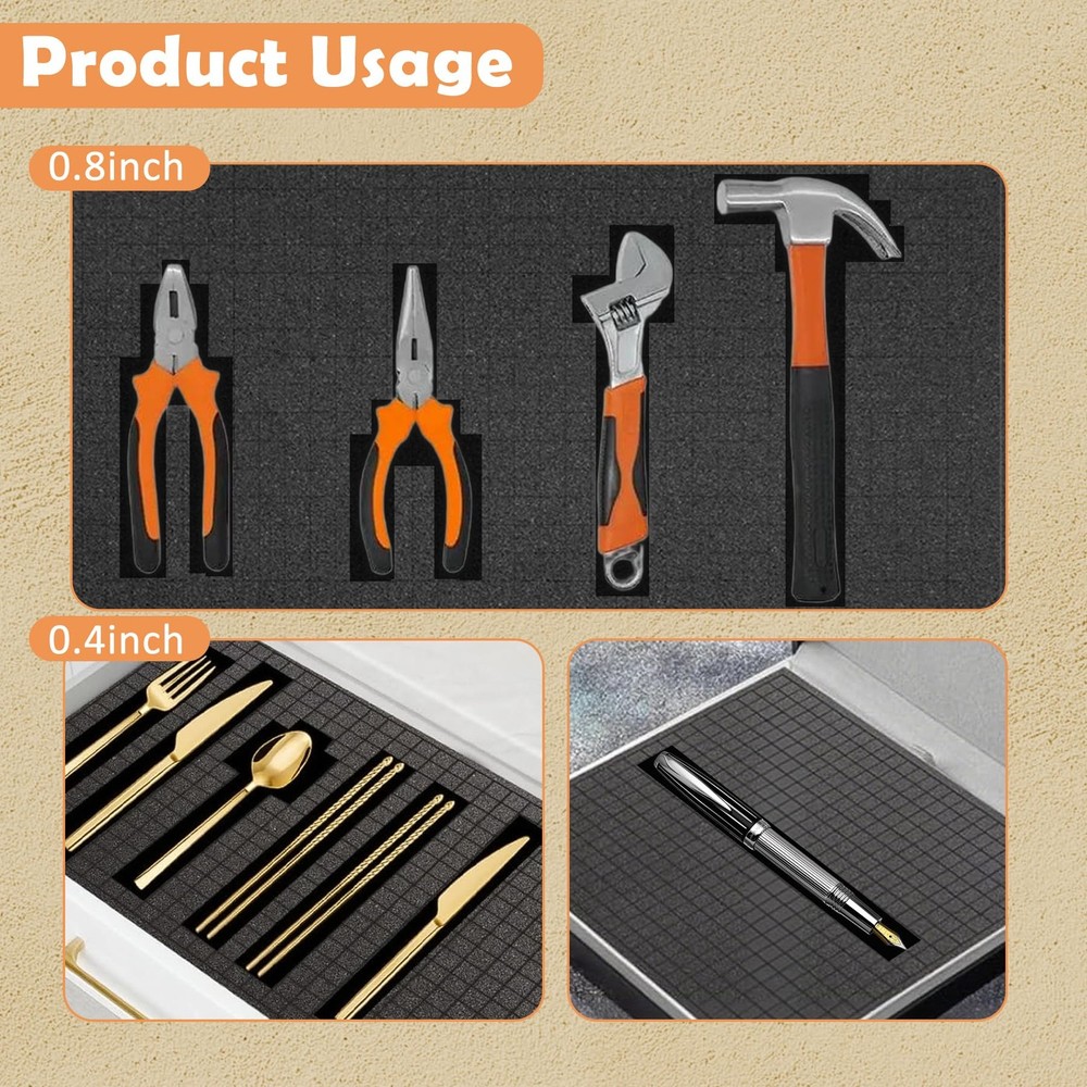 16" x 12" Pick and Pluck Foam Inserts for Tool Box – 8 Pack High-Density Poly...