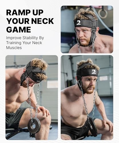 Neck Harness for Weight Lifting - Soft Padded Head & With Support Strap Black