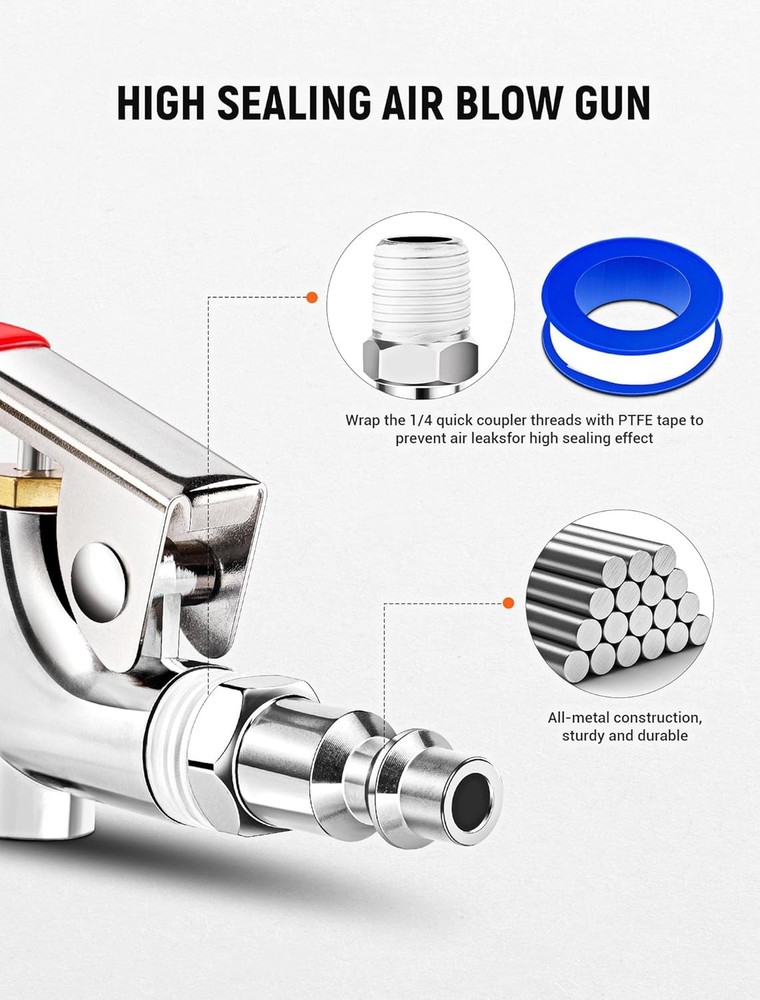 Air Compressor Dust Blow Gun Kit 4 Pc Rubber Tip