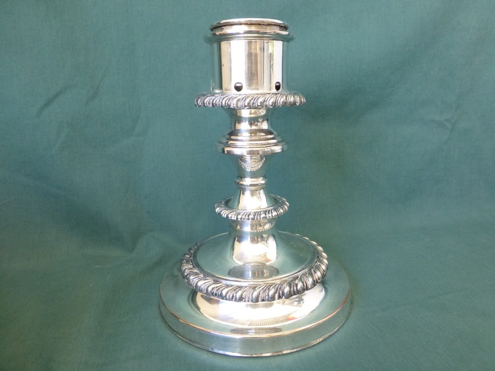 Two Antique Silver on Copper Candle Holders
