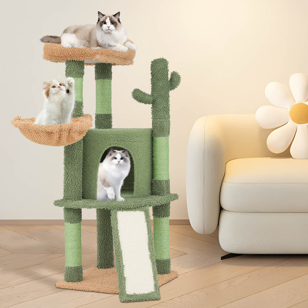 42" Cactus Cat Tree Tower Scratching Post Multi Level Activity Center Cats Toys