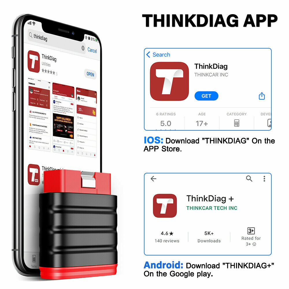 Thinksafe Car Scanner Bluetooth OBD2 Code Reader All System Diagnostic ABS TPMS