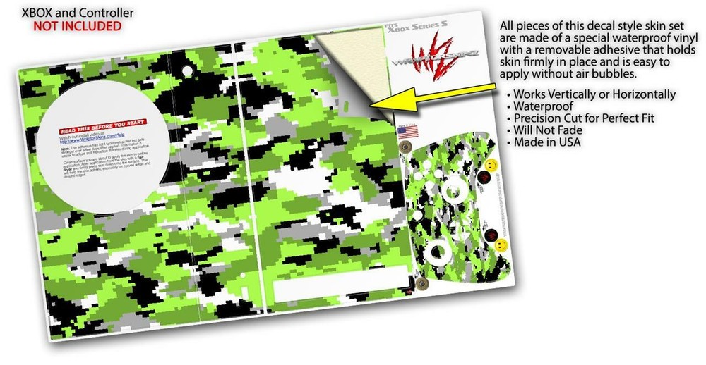 Skins XBOX Series S Console Controller WraptorCamo Digital Camo Neon Green