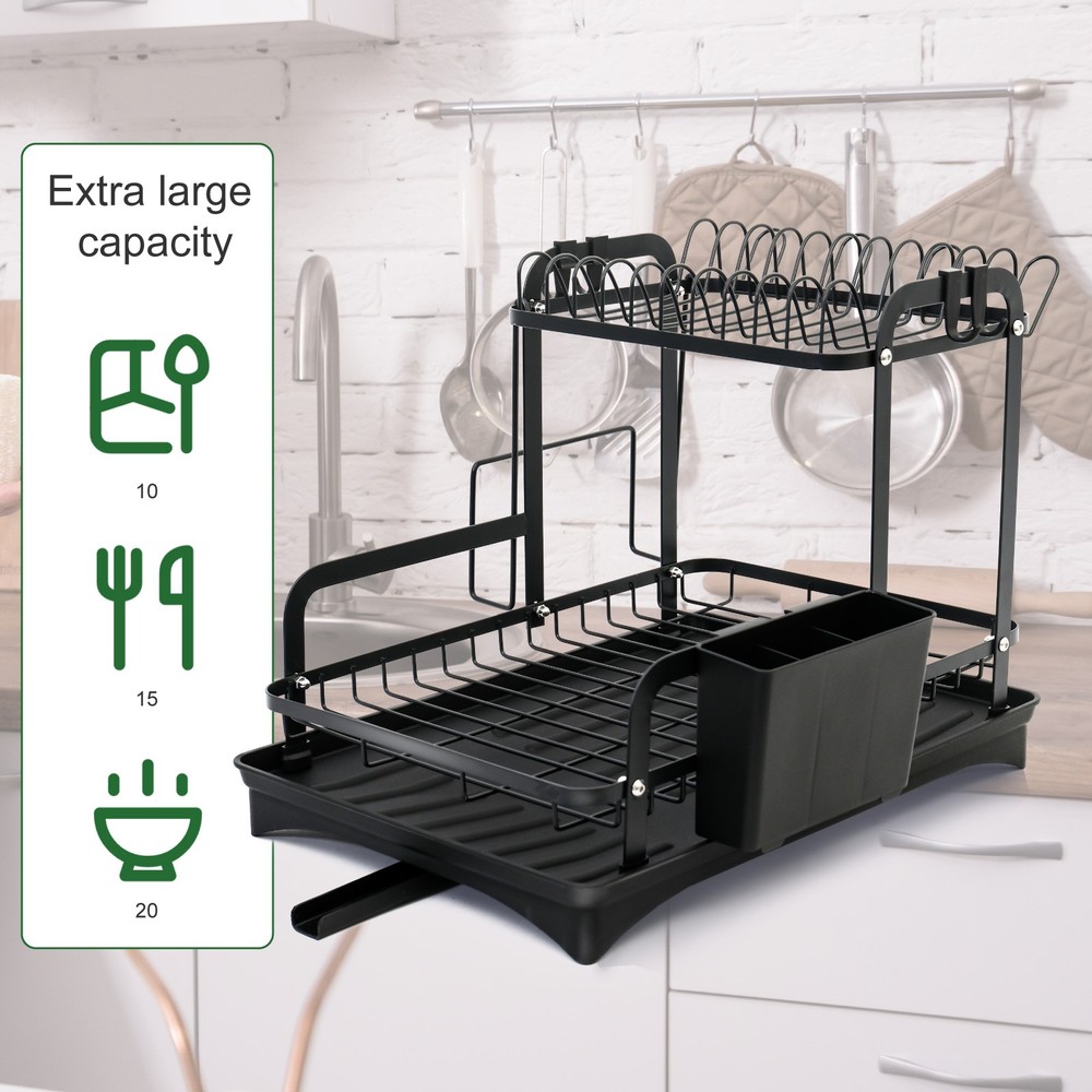 2 Layer Dish Drying Rack Space-Saving Dish Rack for Kitchen Drainer Drainboard