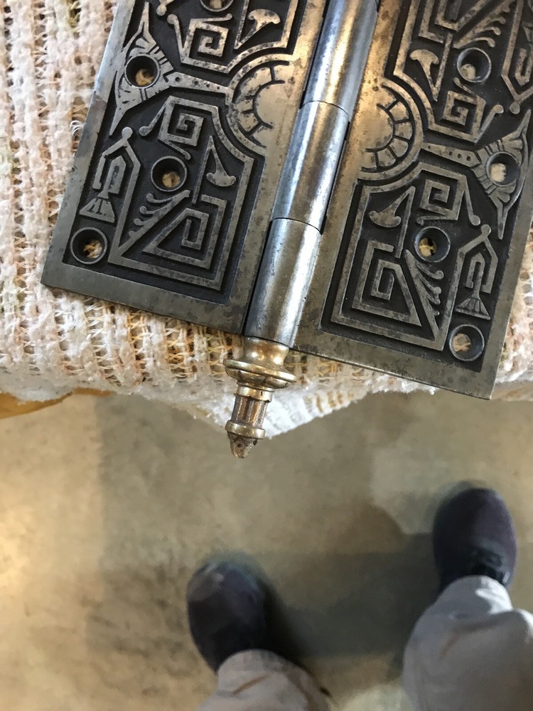 Two antique cast-iron and brass hinge 6”