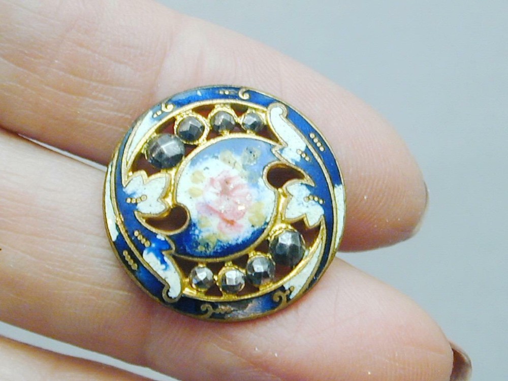 French Champleve Enamel Steel Cut Open Work Button Roses 1800's