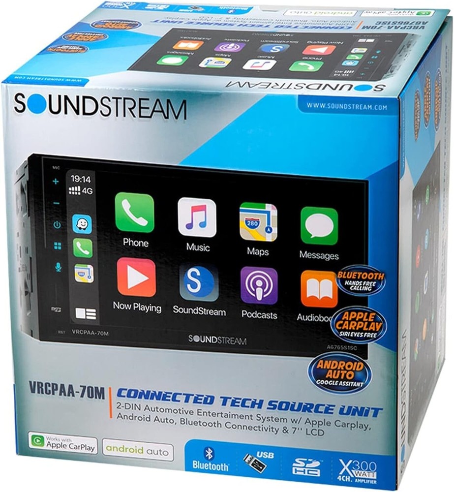 Soundstream 2 Double Din Android Auto CarPlay Bluetooth Car Player VRCPAA-70M