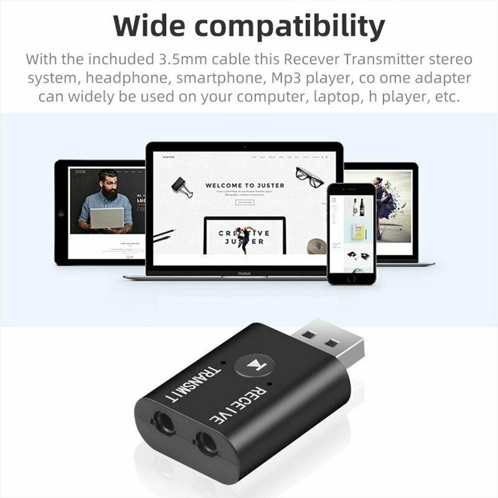 2in1 3.5mm Bluetooth 5.0 Transmitter Receiver Car Wireless Audio Adapter USB Aux