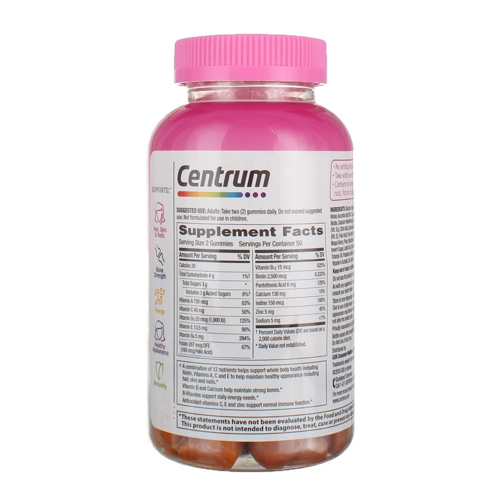 6 Pack Centrum Multi+Beauty Gummies, Natural Cherry, Berry & Orange, 100 Ct