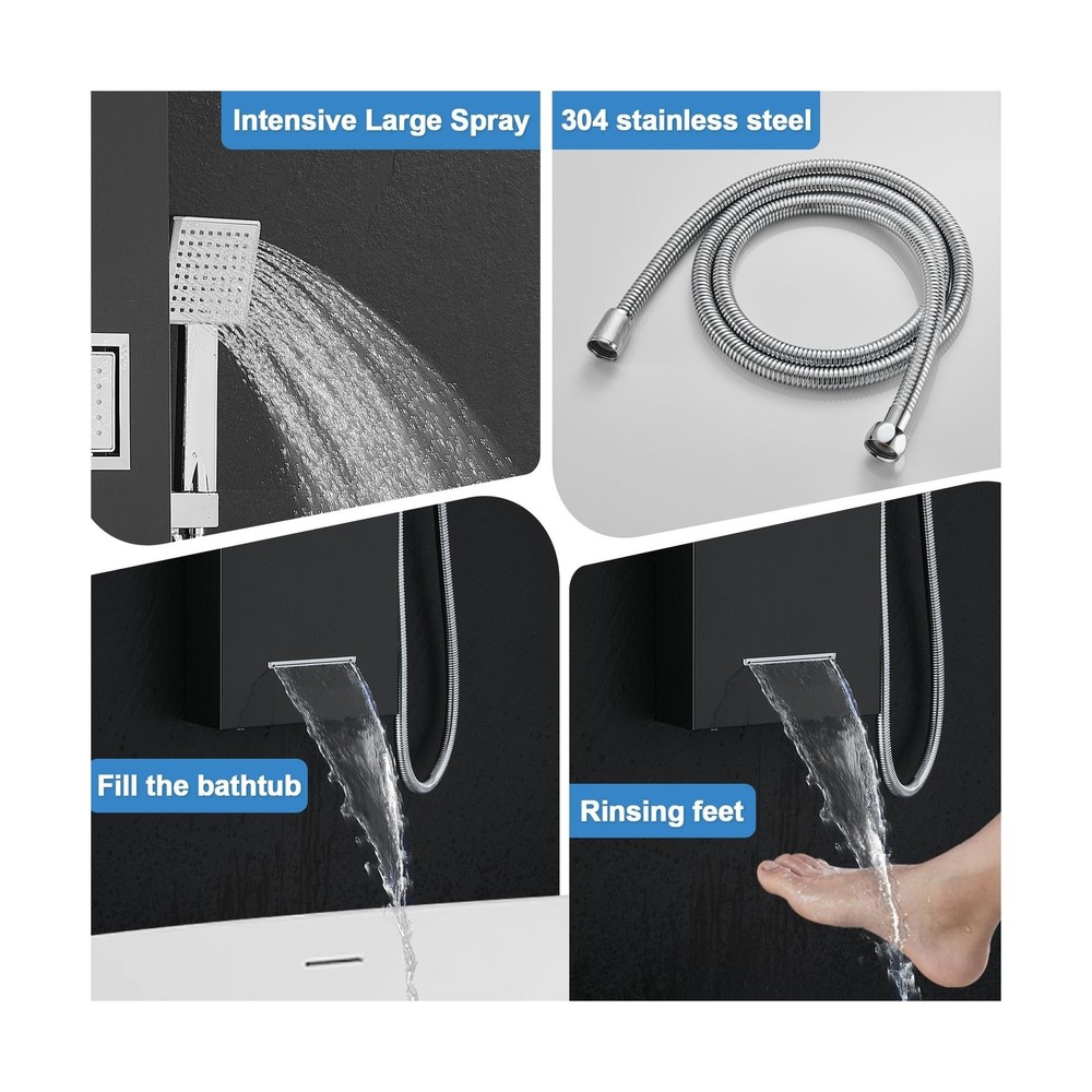 ROVOGO Shower Panel Tower System with Led Lights Rainfall Waterfall... Fast Ship