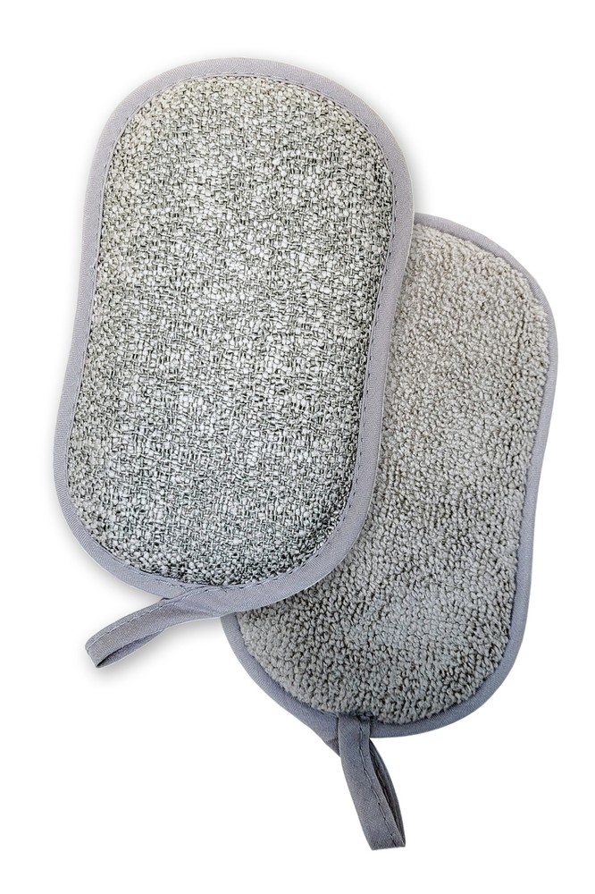 2-PACK - Safe Scouring Pad Sponge Combo - Advanced Microfiber Cover - Washable