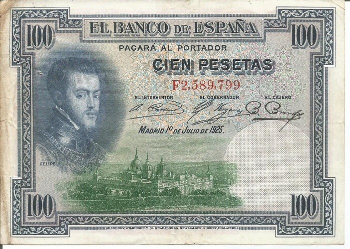 SPAIN 100 PESETAS 01/07/1925 #3
