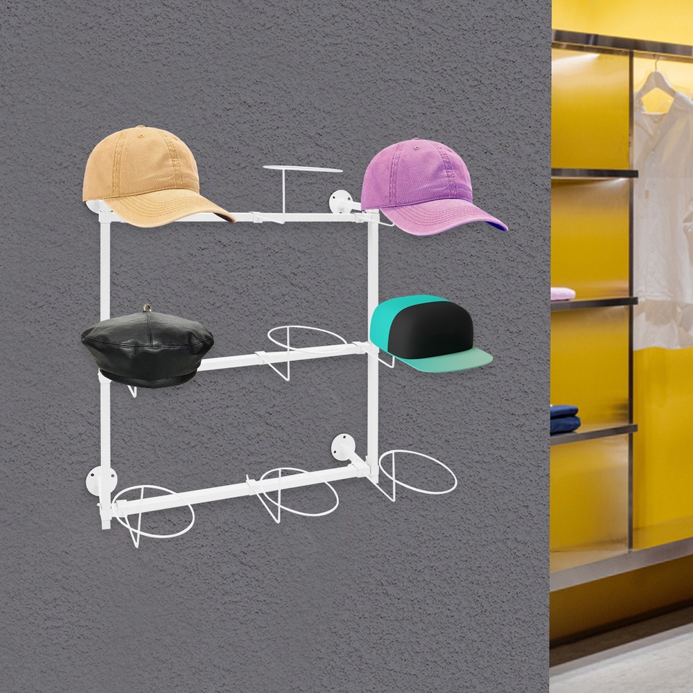 Three-tier wall-mounted hat display rack storage rack-white