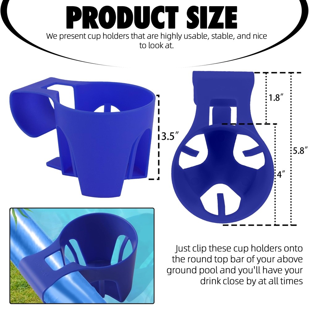 6-Pack Blue Poolside Cup Holders Compatible with Above Ground Pools with 2 In...