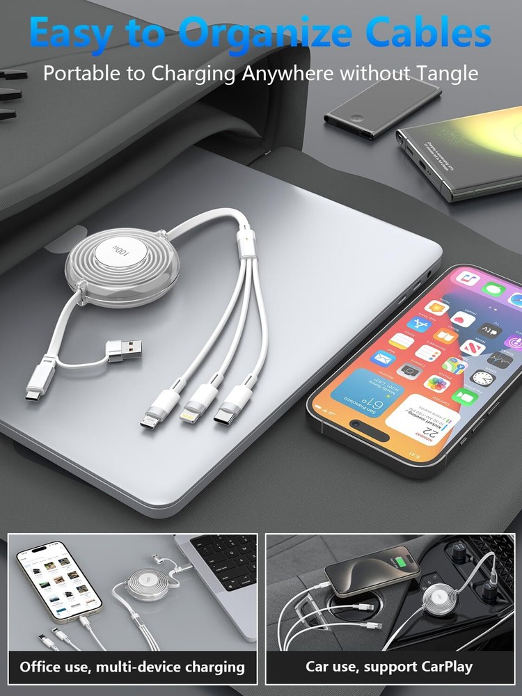 Multi Charging Cable 5 in 1 Multi USB Charger Cable Retractable Universal Multip