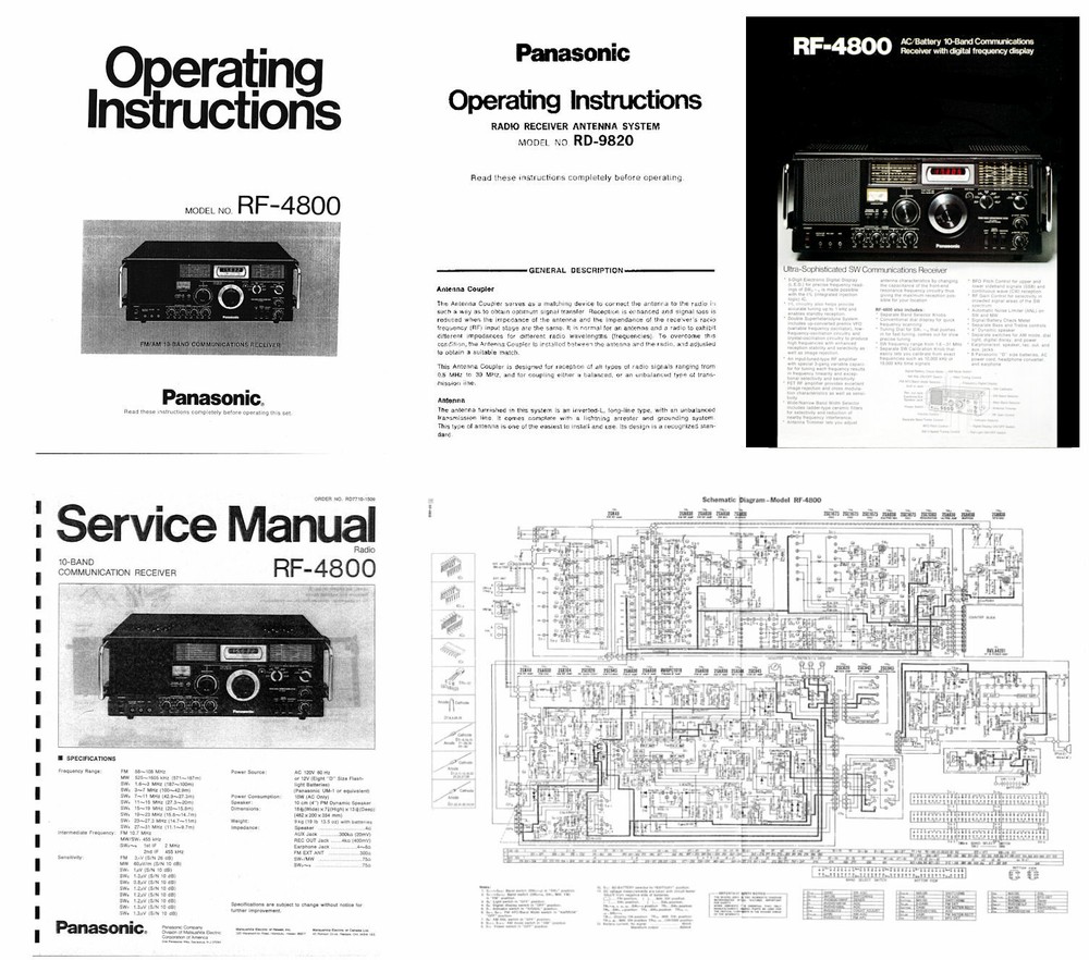 OPERATING / SERVICE MANUALS + ADVERTISEMENT for the PANASONIC RF-4800