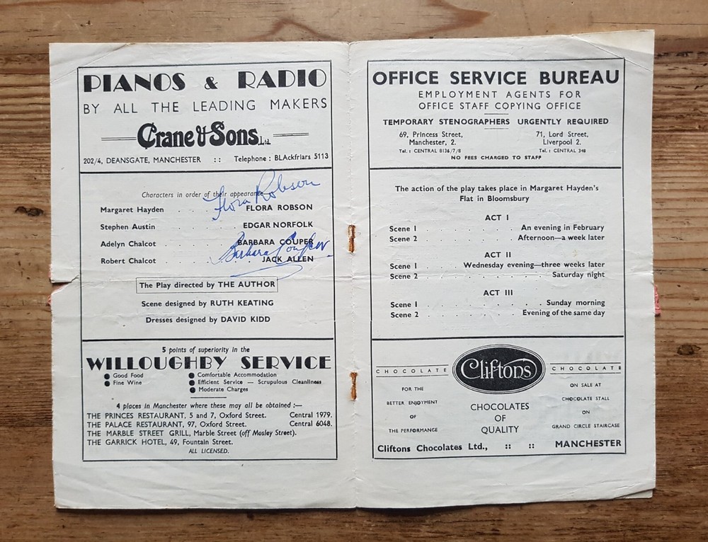 Flora Robson & Barbara Couper Signed Theatre Programme - Manchester Opera House