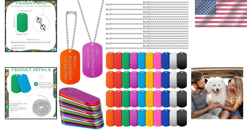 Versatile 200 Pcs Dog Tags & Chains - Personalized Crafting for Pets & DIY Needs
