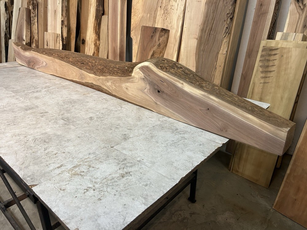 Figured Walnut Mantel/Fireplace Mantel Shelf/Solid Wood/Live Edge Walnut Shelf