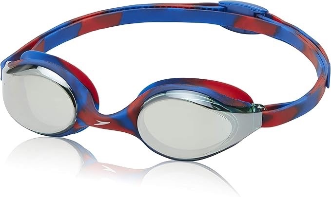 NEW Speedo HYPER FLYER Mirrored Junior Competitive Racing Goggles Blue Red
