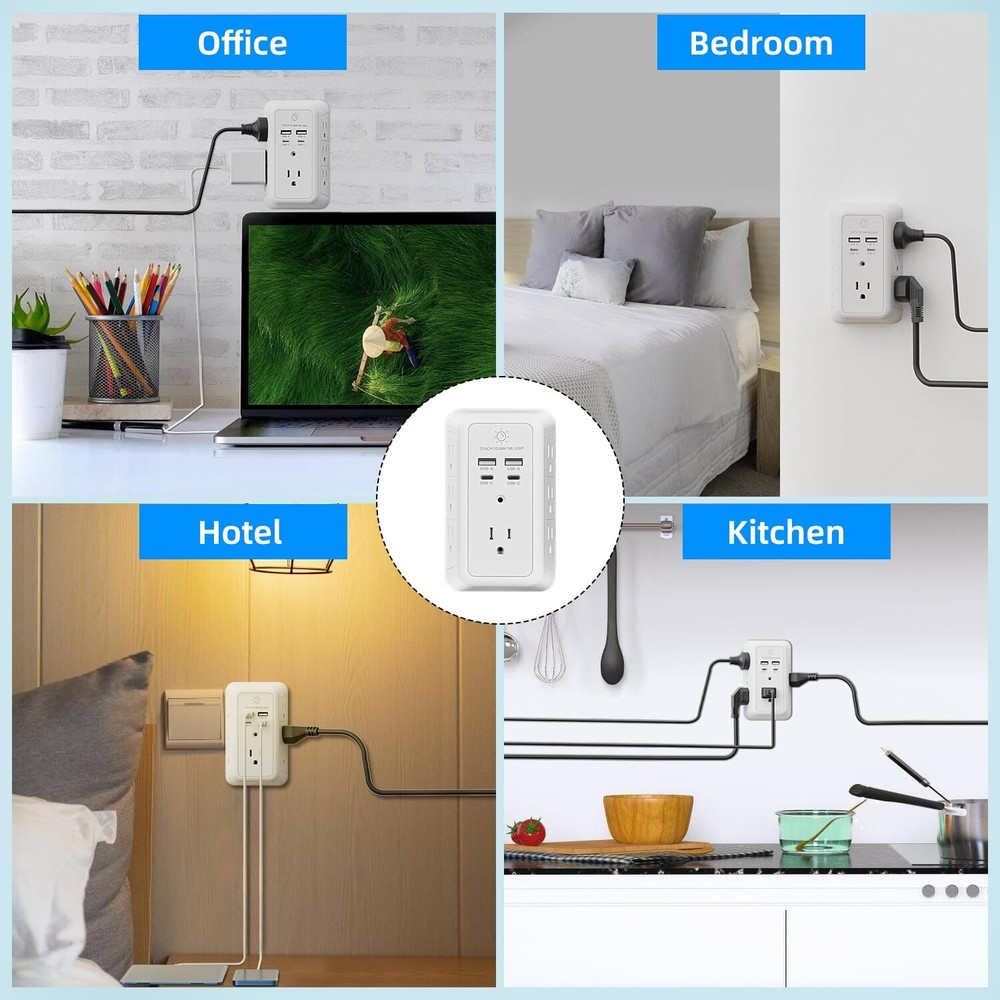 Wall Charger Surge Protector, Outlet Extender with Night Light, USB White