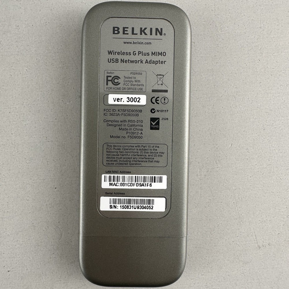 Belkin Wireless G Plus MIMO USB Network Adapter & WiFi Range Extender