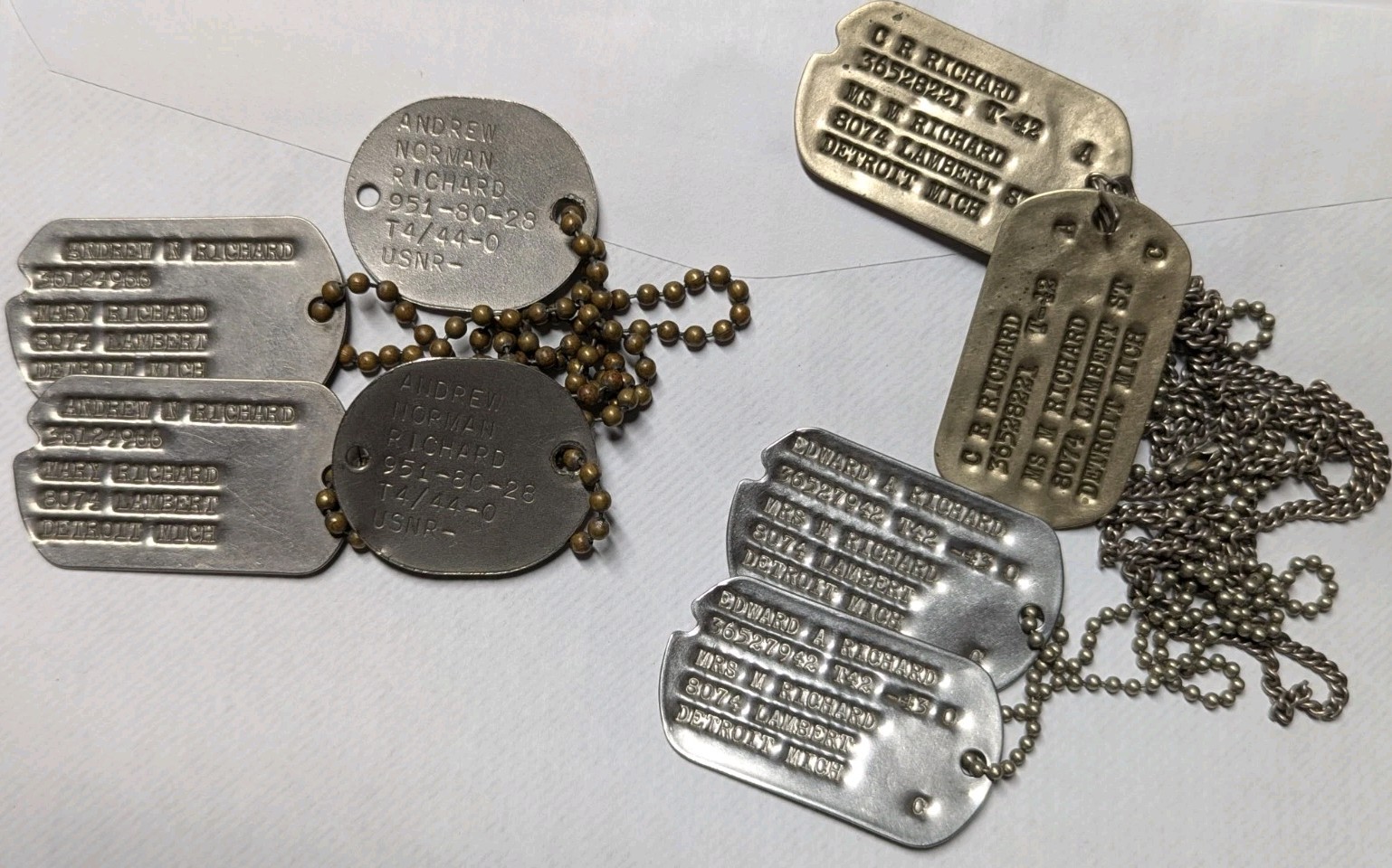 WW2 US Army / USN Dog Tag Pairs to Same Man - Andrew Norman Richard & Brothers?
