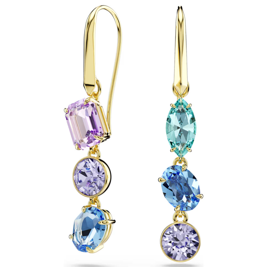 Swarovski Gema drop earrings Asymmetrical design, Mixed cuts, Multicolored