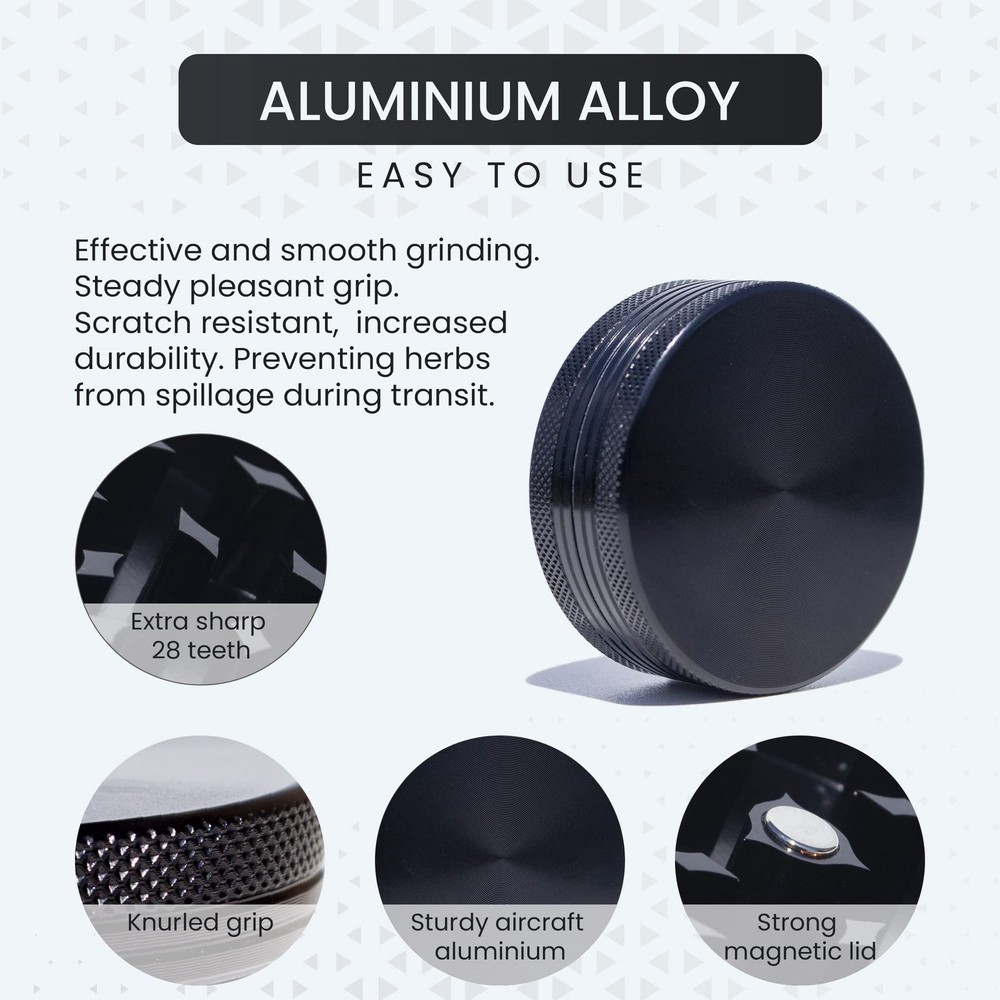 Small Thin Herb Chrome Crusher Grinder 2 Inch black Color