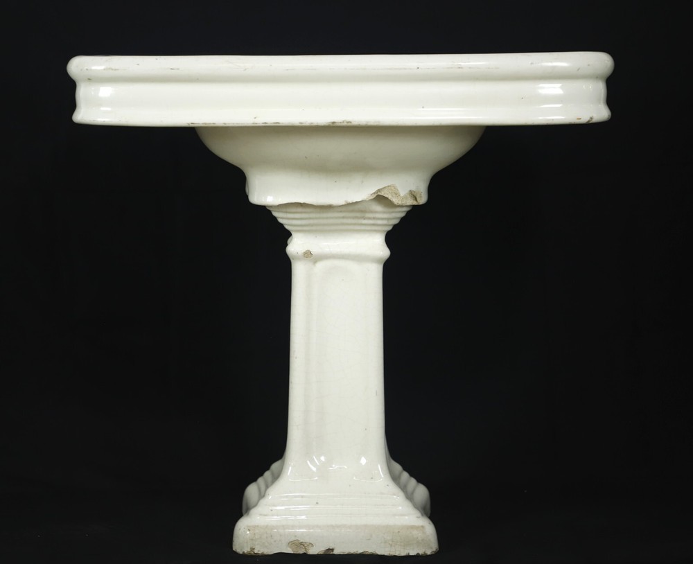 Reclaimed White Ceramic Serpentine 33 in. Pedestal Sink