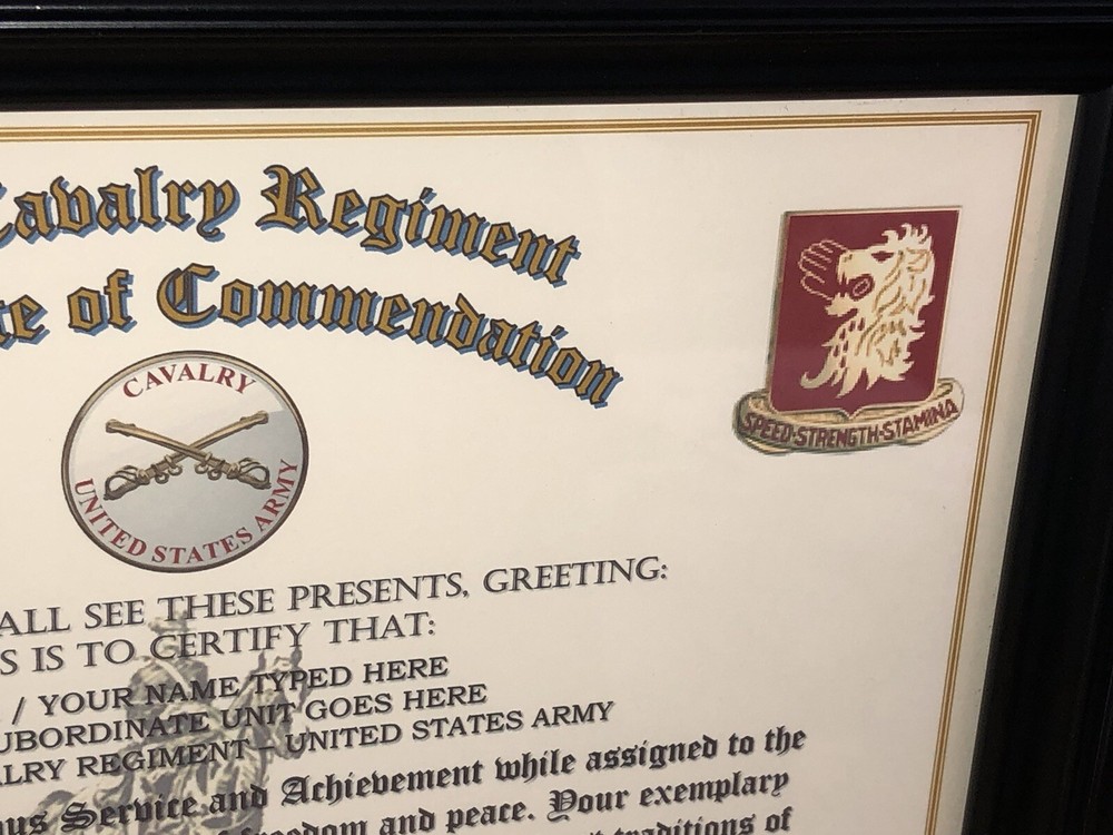 230TH U.S. CAVALRY REGIMENT / COMMEMORATIVE - CERTIFICATE OF COMMENDATION