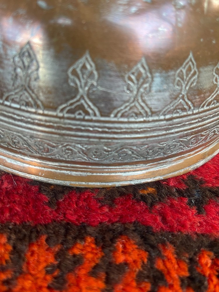 Middle Eastern copper bowl, hand-etched, 8-1/2" diameter